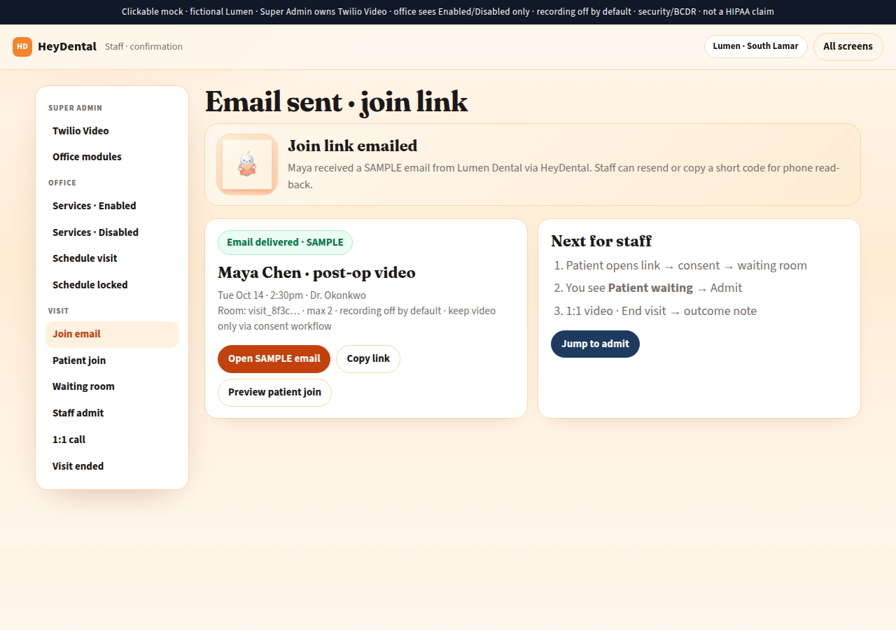 SAMPLE office-name-first join email with Join video visit button